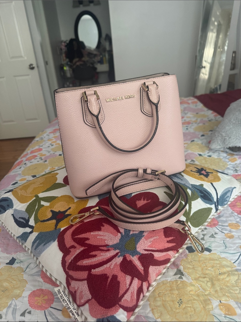 Michael Kors Pale Pink Pebble Leather Satchel with Removable Strap